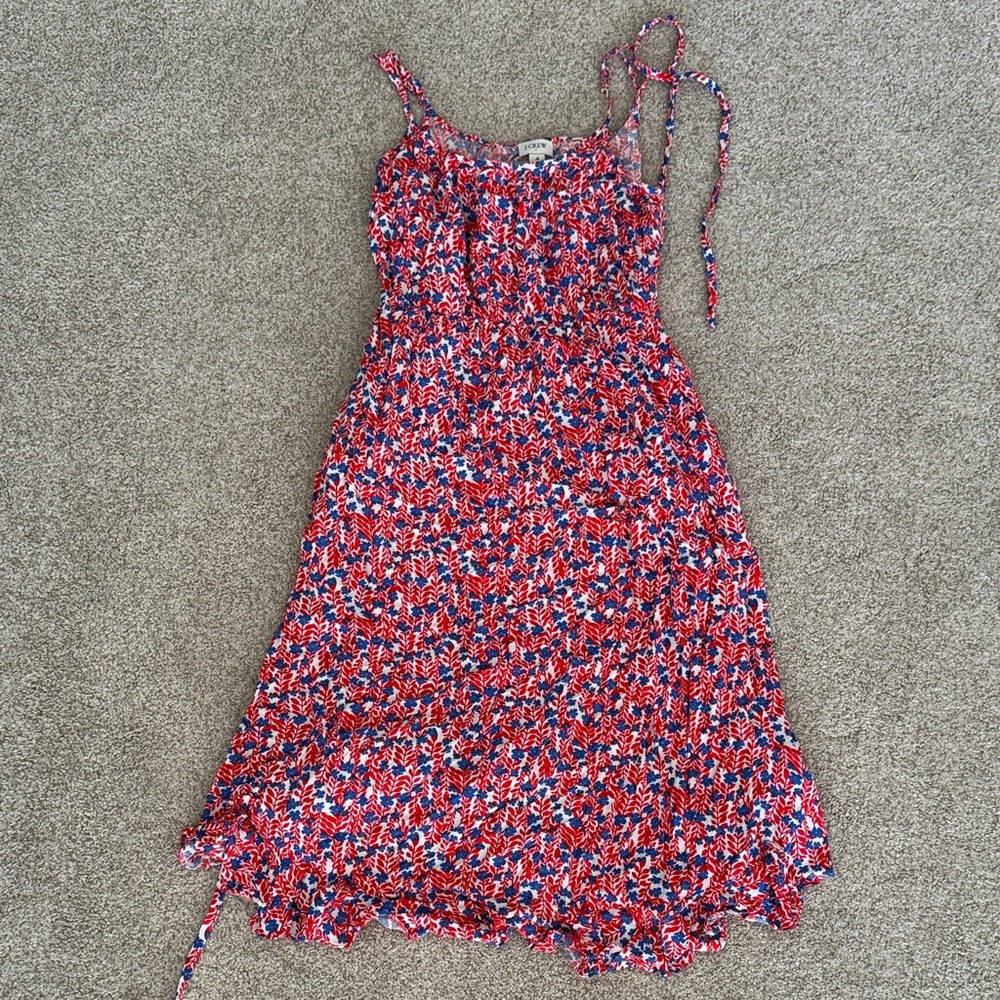 J. Crew Factory Red and Blue Floral Midi Dress